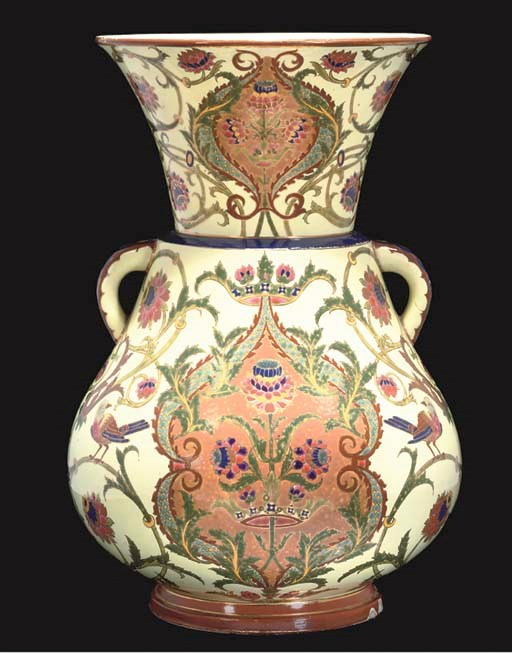 A CONTINENTAL VASE IN THE FORM OF A MOSQUE LAMP, CIRCA 1880