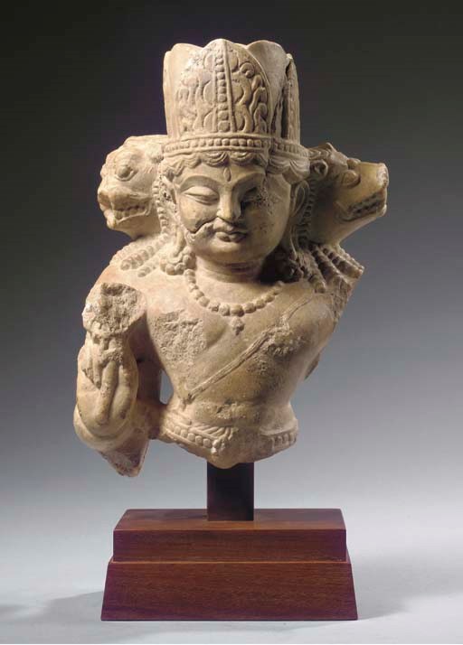 A Hindu Shahi marble bust of Vaikuntavishnu
