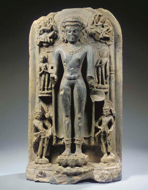 A Northeast Indian, Pala styla, phyllite stone stele with the crowned Buddha