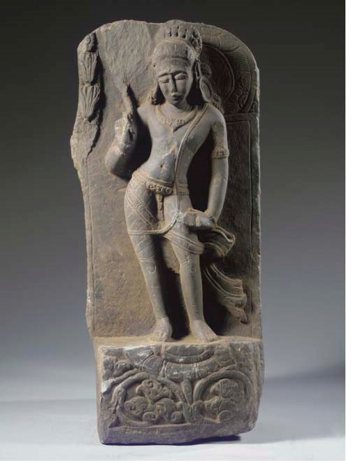 A Northeast Indian, Pala style, phyllite stone stele with a bodhisattva