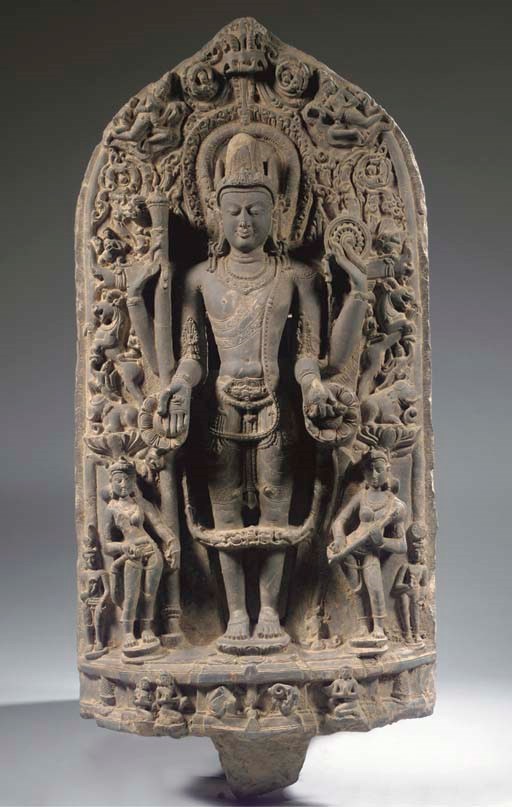 A Northeast Indian, Pala style, phyllite stone stele with Vishnu