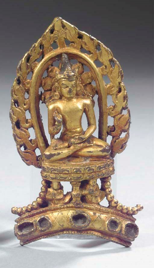 A Tibetan gilt-bronze crown fragment