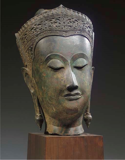 A Thai, Ayutthaya style, bronze head of Buddha Sakyamuni