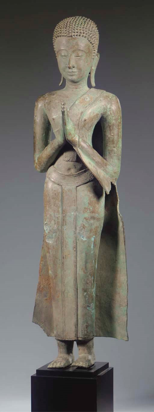 A pair of Thai, Ayutthaya style, bronze monks