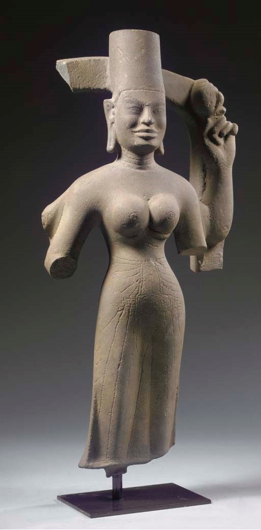 A Pre-Angkor, Phnom Da style, sandstone figure of Durga