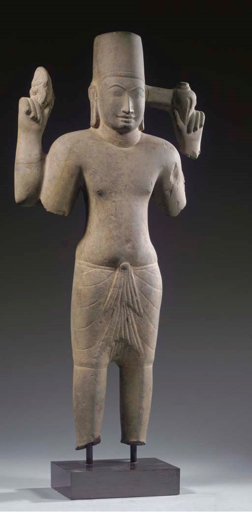 A Pre-Angkor, Phnom Da style, sandstone figure of Vishnu