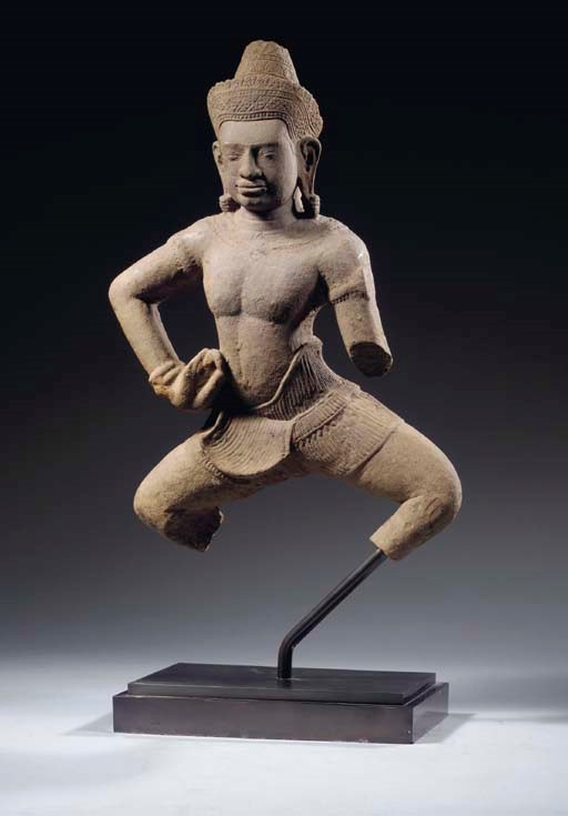 A Khmer, Angkor Vat style, sandstone dancing male deity