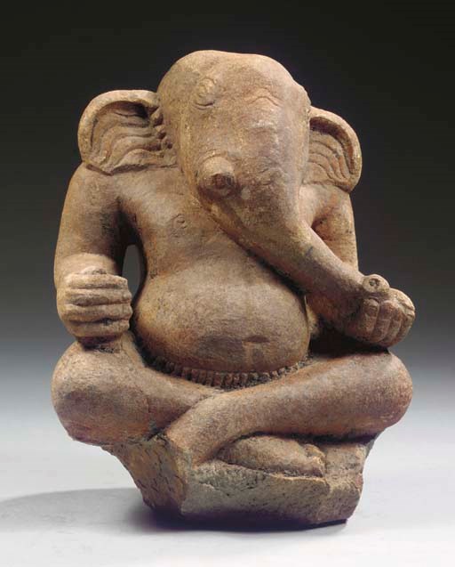 A Pre-Angkor sandstone figure of Ganesha