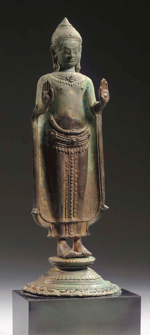 A Khmer, Bayon style, bronze figure of Buddha Sakyamuni