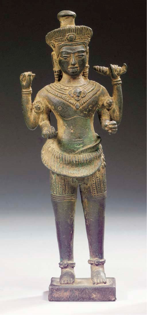 A Khmer, Bayon style, bronze figure of Vishnu