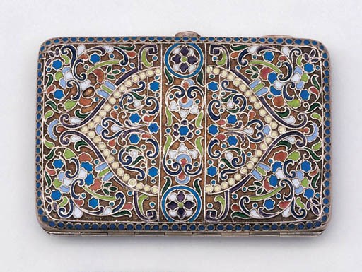 A RUSSIAN CLOISONNE ENAMELLED CIGARETTE CASE
