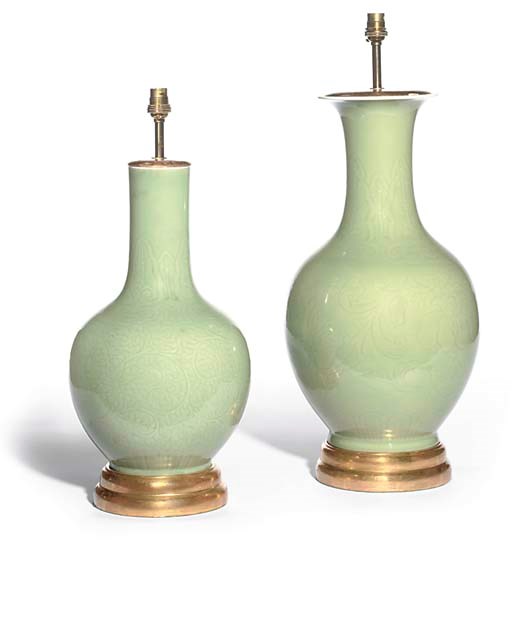 A CHINESE INCISED CELADON-GLAZED GLOBULAR VASE