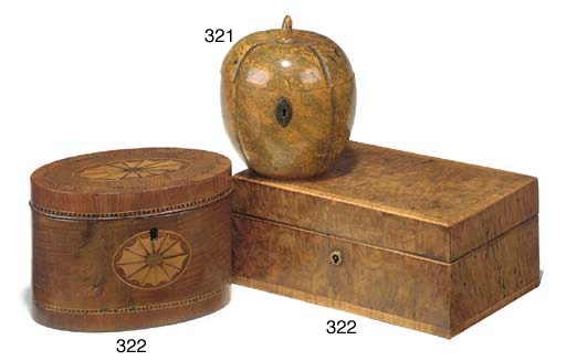 A DUTCH HAREWOOD, TULIPWOOD, SATINWOOD AND MARQUETRY TEA-CADDY