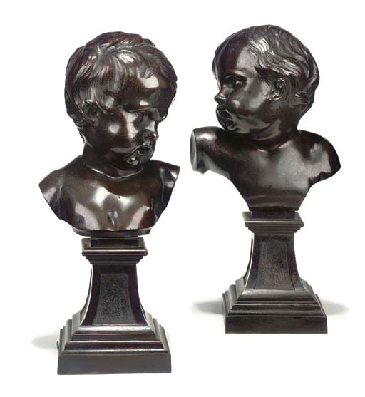 A PAIR OF FRENCH BRONZE BUSTS OF PUTTI