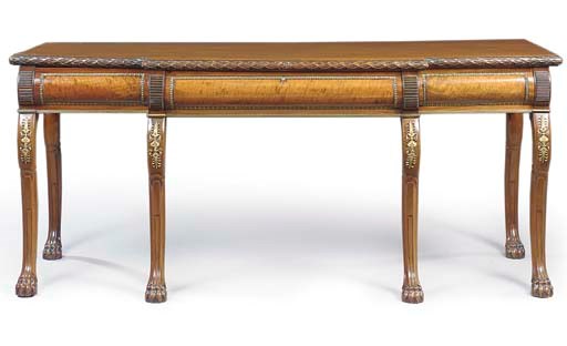 A REGENCY BRASS-MOUNTED MAHOGANY BREAKFRONT SERVING-TABLE