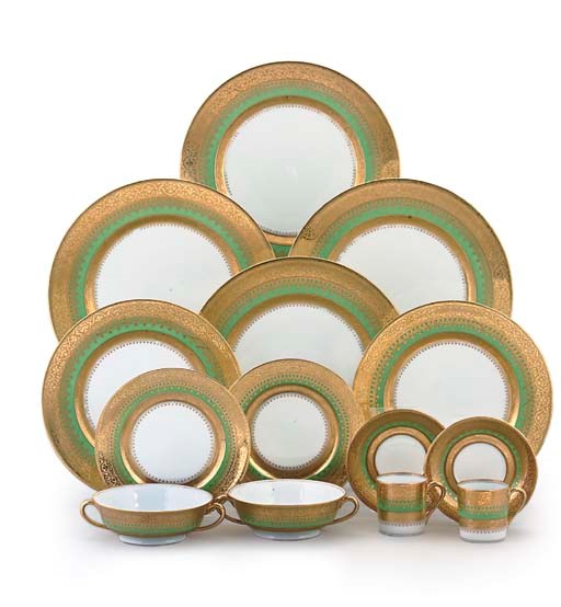 A HAVILAND LIMOGES GREEN-GROUND PART-SERVICE