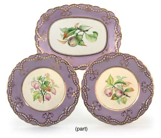 A STAFFORDSHIRE PORCELAIN LAVENDER-GROUND PART DESSERT-SERVICE