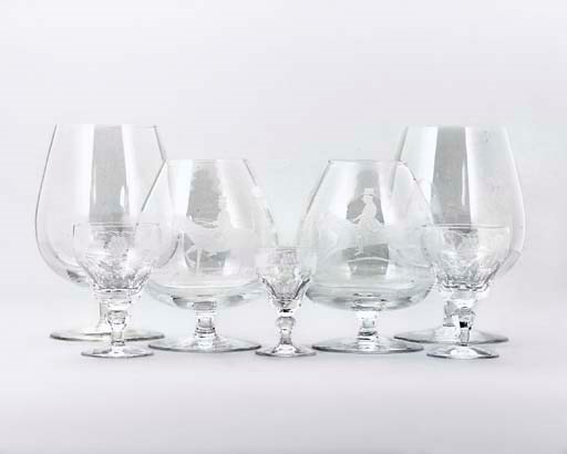 A SET OF TEN BRANDY GLASSES AND VARIOUS OTHER GLASSES