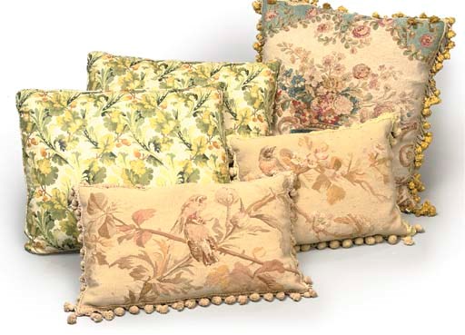 A PAIR OF TAPESTRY-FRAGMENT COVERED CUSHIONS