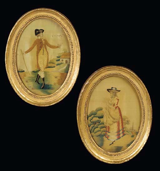 A PAIR OF GEORGE III SILKWORK PICTURES