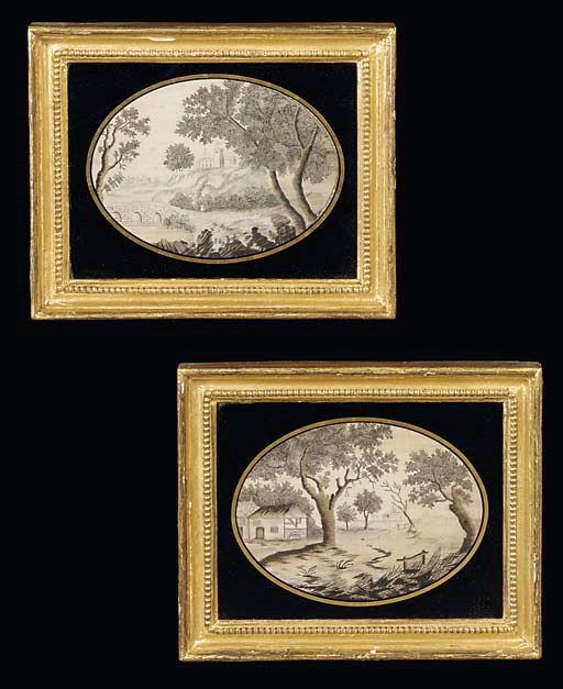 FIVE GEORGE III BLACK-THREAD SILKWORK PICTURES