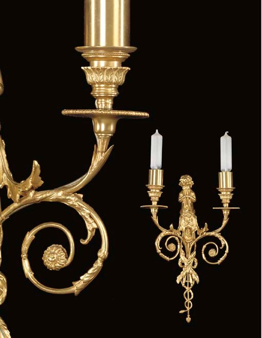 A PAIR OF ORMOLU TWO-LIGHT WALL-LIGHTS