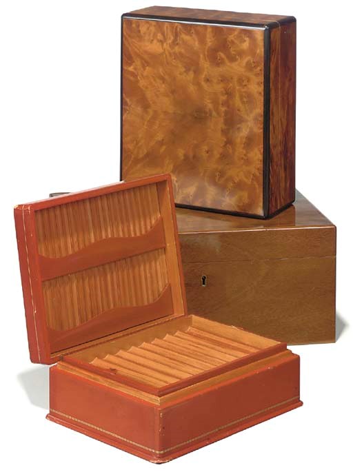 TWO HUMIDORS AND A RED-LEATHER CIGAR-BOX