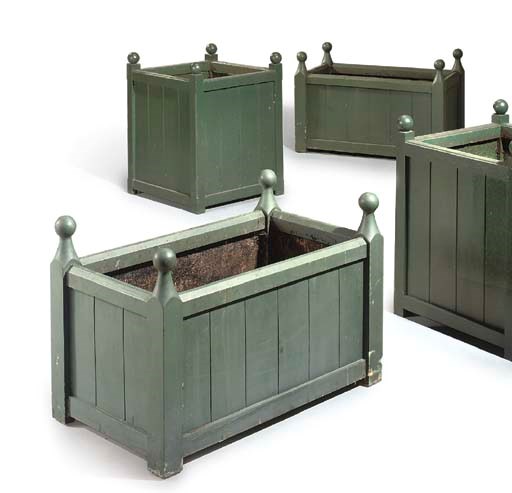 SIX GREEN-PAINTED GARDEN PLANTERS