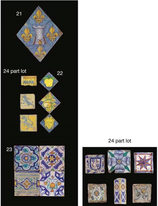 Eight Italian and Spanish polychrome tiles