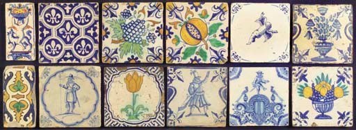 Twelve various Dutch tiles