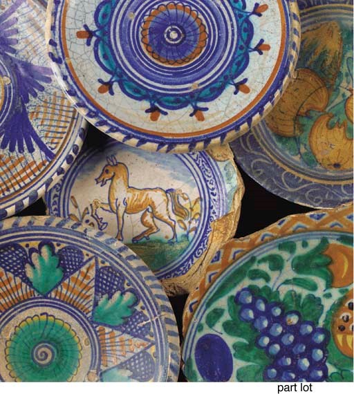 Seven Dutch maiolica polychrome plates