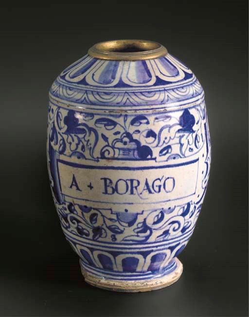 A rare Antwerp maiolica blue and white apothecary bottle