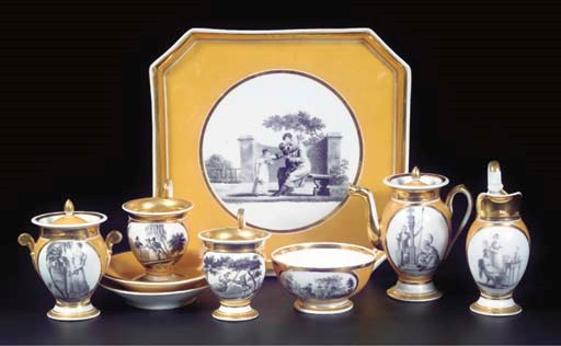 (11)  A Paris porcelain transfer-printed cabaret
