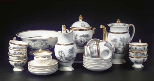 (28) A Paris porcelain gilt transfer-printed coffee service