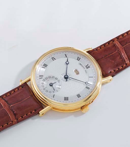 Breguet. A fine and rare 18K gold self-winding linear perpetual calendar wristwatch