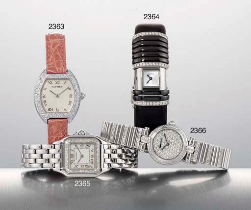 CARTIER. A LADY'S 18K WHITE GOLD, TITANIUM AND DIAMOND-SET RECTANGULAR WRISTWATCH