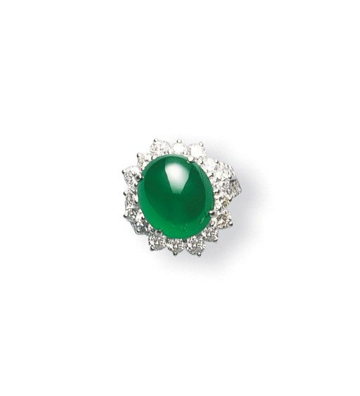 A JADEITE AND DIAMOND RING