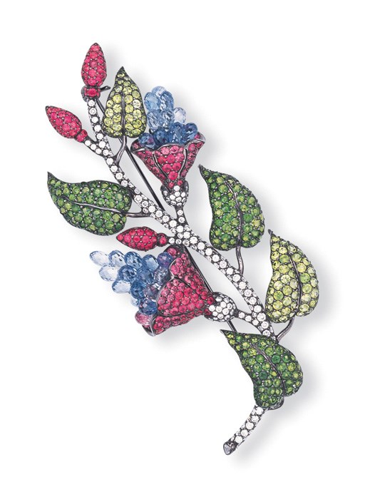 A MULTI-GEM AND DIAMOND BROOCH