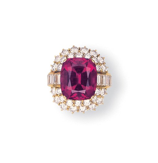 A RUBELLITE AND DIAMOND RING