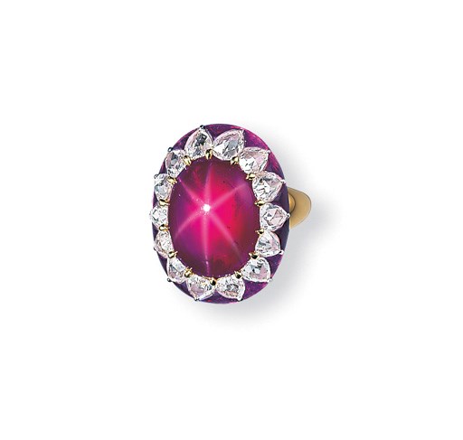 SUPERB STAR RUBY, DIAMOND AND PINK TOURMALINE RING