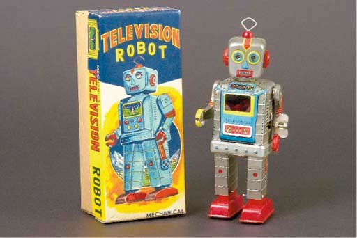 A very rare Sankei clockwork Television Robot