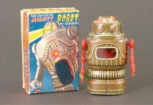 A very rare Daito (Yoneya) clockwork Mechanical Mighty Robot with Sparking