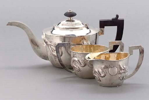 A THREE-PIECE CHINESE EXPORT SILVER TEASET