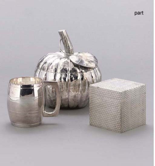 A MODERN ITALIAN METALWARE COVERED BOX SHAPED AS A GOURD
