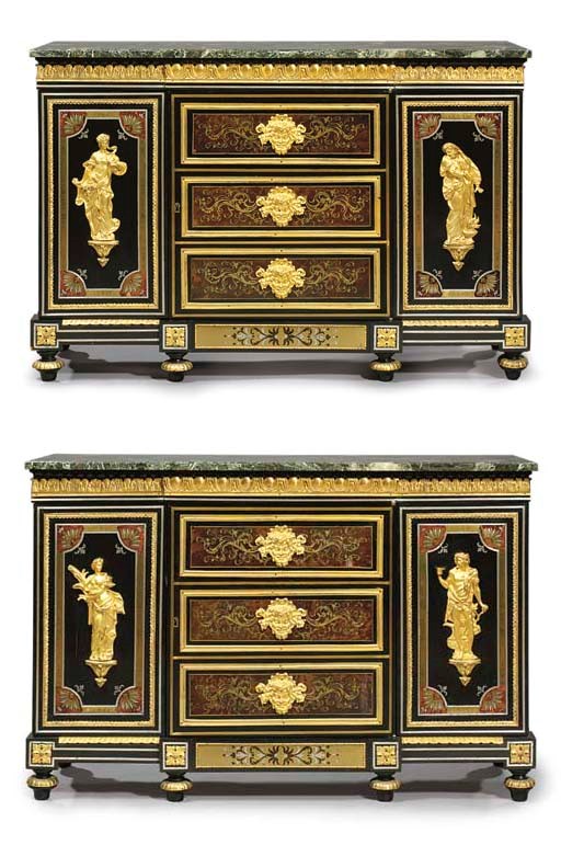 A PAIR OF LATE LOUIS XVI ORMOLU-MOUNTED BRASS, PEWTER, EBONY AND TORTOISESHELL BOULLE MARQUETRY SIDE CABINETS (BAS D'ARMOIRE)