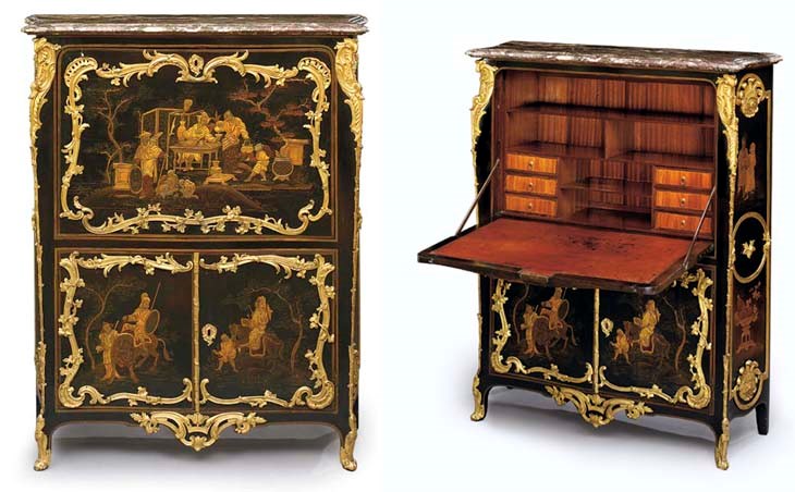 A LOUIS XV ORMOLU-MOUNTED CHINESE BLACK AND GILT- LACQUER SECRETAIRE À ABATTANT