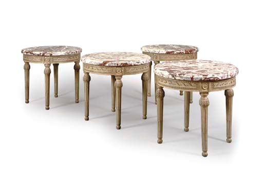 A SET OF FOUR GREY-PAINTED OCCASIONAL TABLES