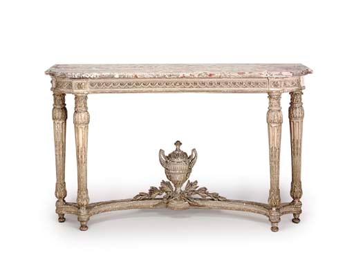 A LOUIS XVI GREY-PAINTED TABLE DE ALCOVE