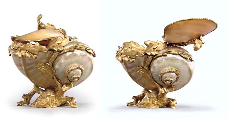 A LOUIS XV ORMOLU-MOUNTED NAUTILUS SHELL