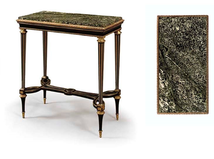 A LOUIS XVI ORMOLU-MOUNTED AND PEWTER-INLAID EBONY CENTRE TABLE